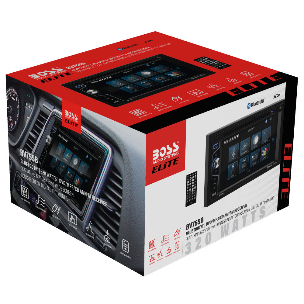 BOSS Elite, In-Dash > Double Din, Model BV755B, retail packaging view