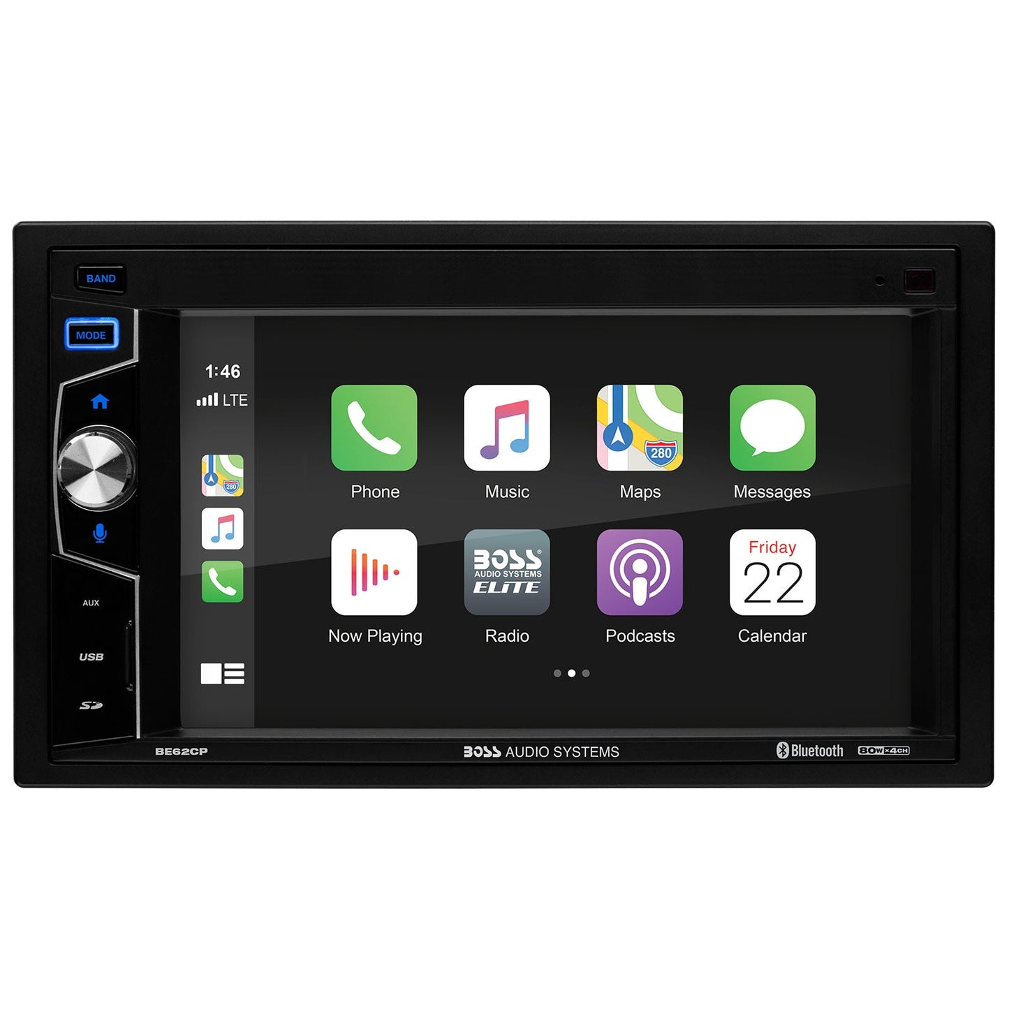 BOSS Elite, In-Dash > Apple CarPlay, Model BE62CP V:13L, retail packaging view
