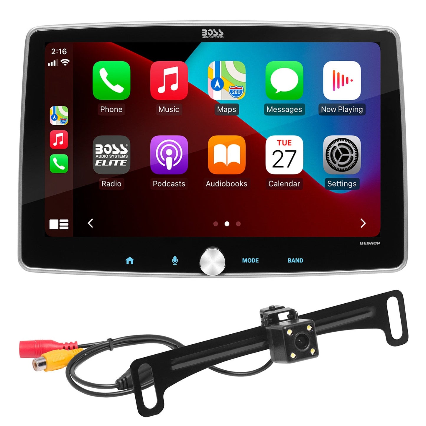 BOSS Elite, In-Dash > Apple CarPlay > Floating Displays, Model BE9ACP-C, retail packaging view
