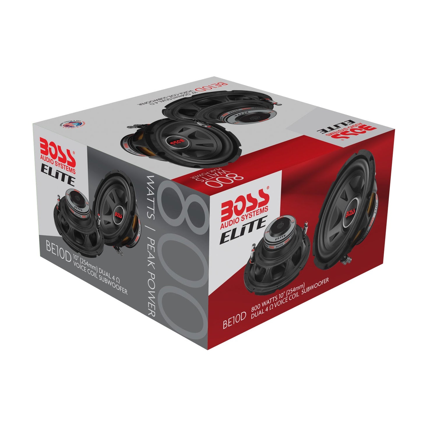BOSS Elite, Subwoofers > 10", Model BE10D, retail packaging view