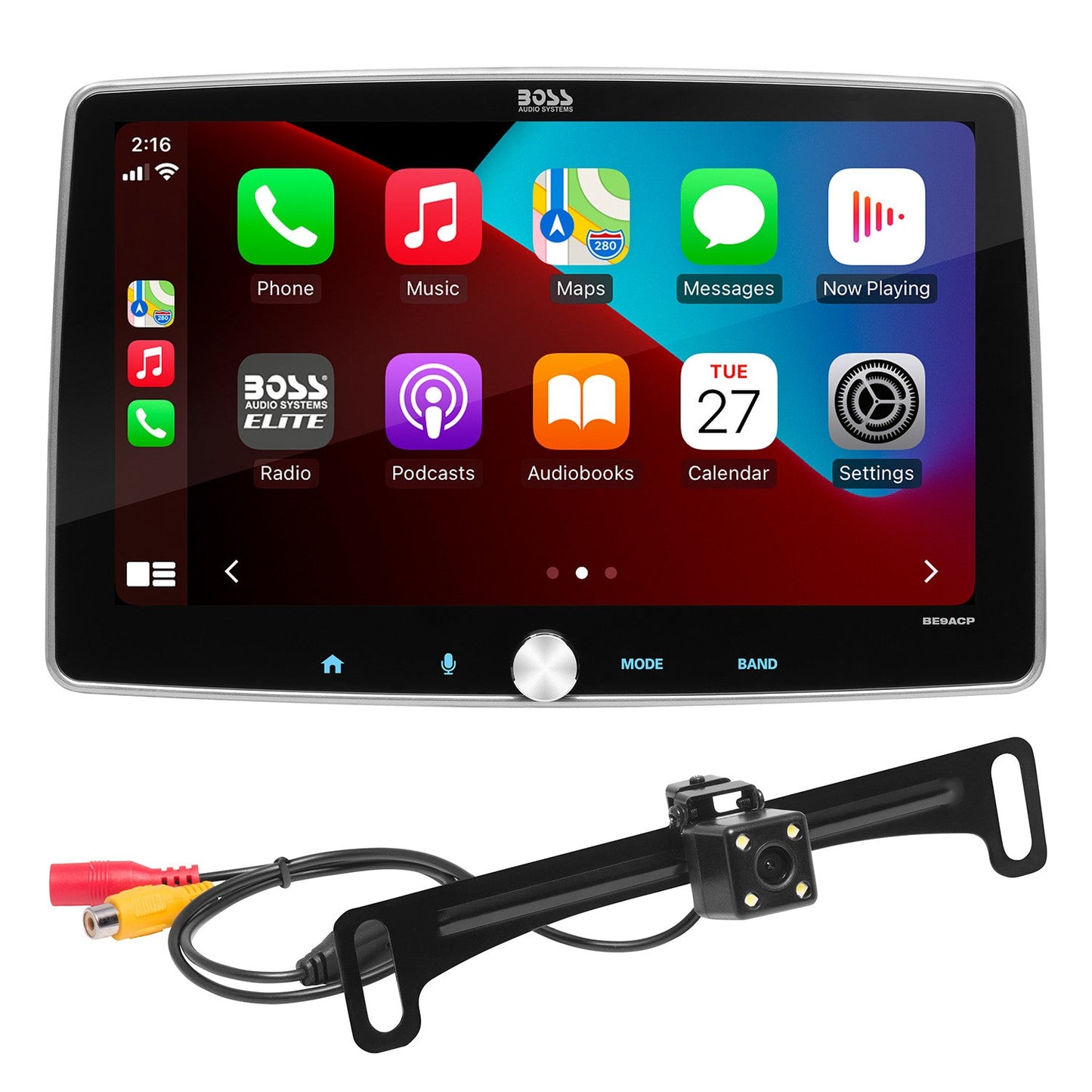 BOSS Elite, In-Dash > Apple CarPlay > Floating Displays, Model BE9ACP-C, front face view
