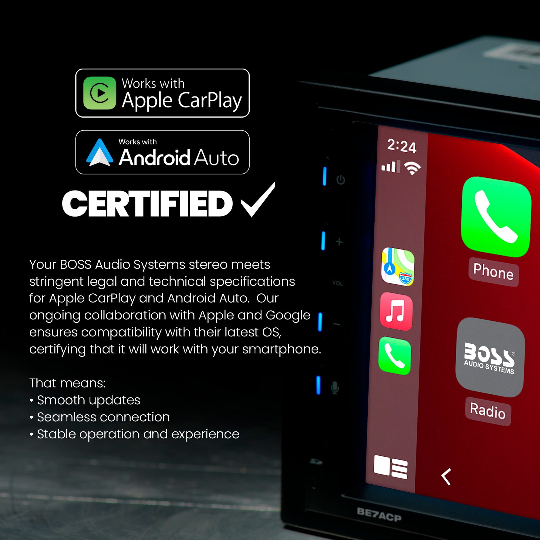 BOSS Audio Systems Elite BE12ACP.WX Single DIN Car Stereo Wireless