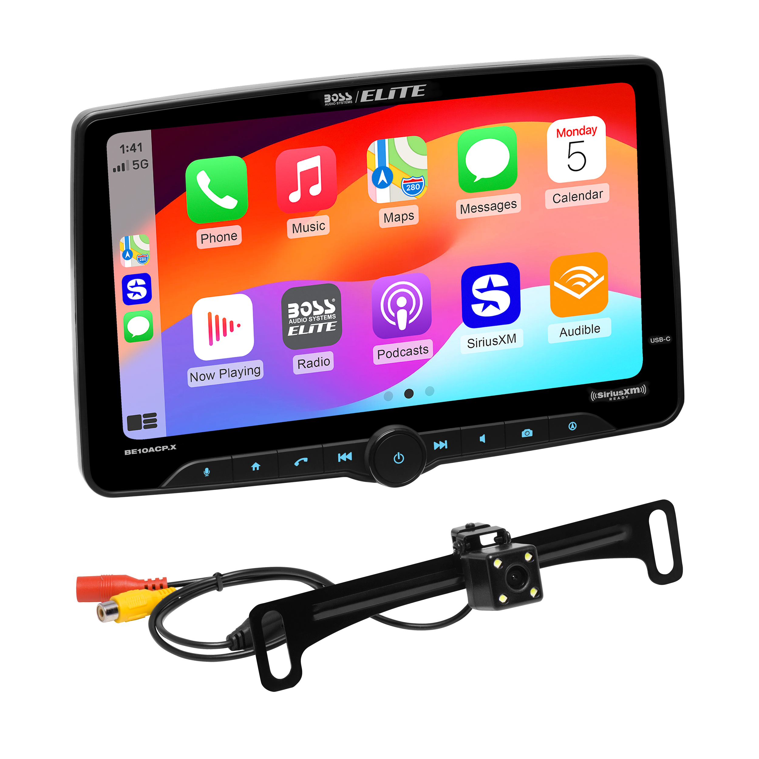 Camera Boss BOSS Audio Systems Elite BE10ACP.XC Single DIN Car Stereo Apple CarPlay ...