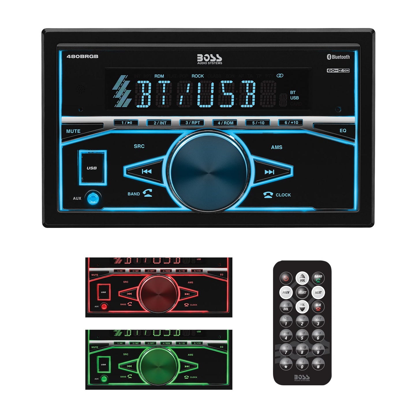 BOSS Audio Systems, In-Dash > Double Din, Model 480BRGB, retail packaging view